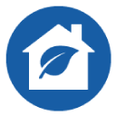 blue circle icon with house and leaf in center